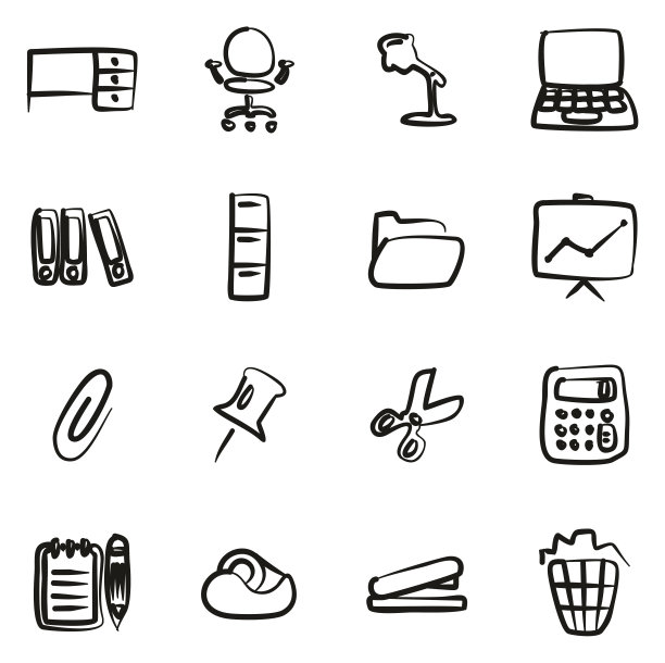 手绘办公用品图标图片下载