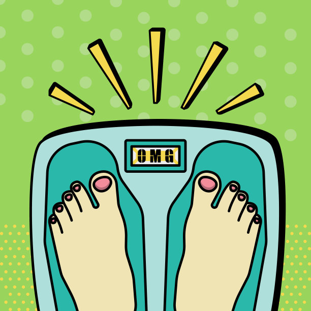 用体重秤测量女性体重的概念图片下载