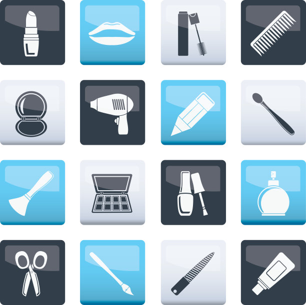 化妆品，化妆和美发图标的颜色背景图片下载