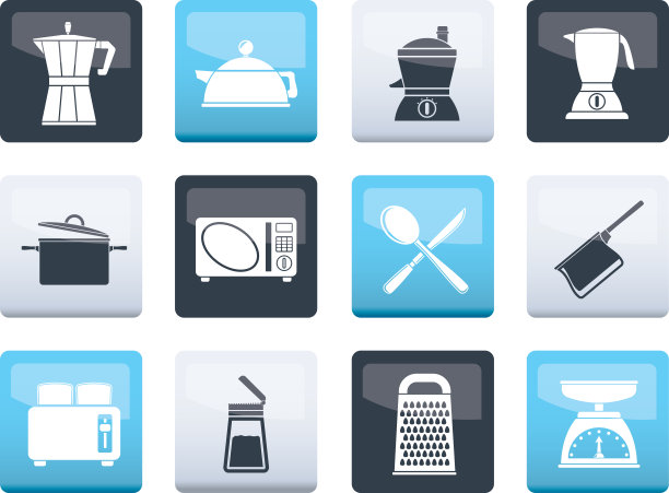 厨房和家用设备图标的颜色背景图片下载