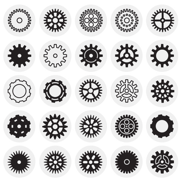 齿轮图标设置在圆形背景图形和网页设计，现代简单的矢量符号。网络的概念。时髦的符号为网站设计网页按钮或移动应用程序。图片下载