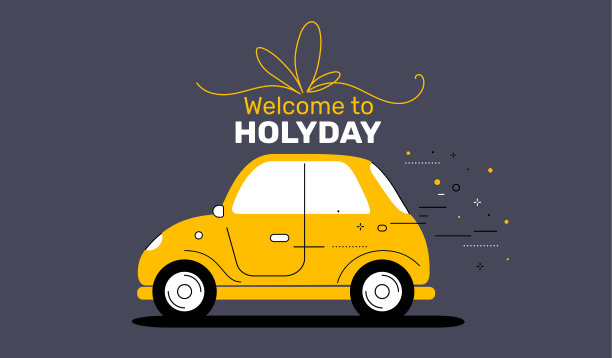 矢量创意假日插图黄色侧视图车与弓和文字在黑暗的背景。图片下载