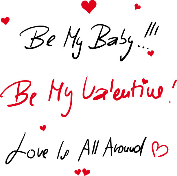 情人节文本自由手矢量插图图片下载