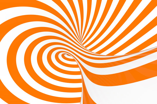 圆环三维光学错觉光栅插图。催眠的白色和橙色管图像。对比扭圈，条纹点缀。图片下载