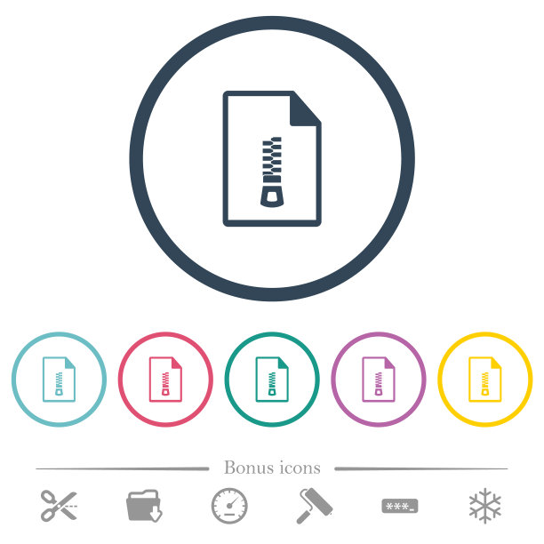 压缩文档中圆形轮廓的平面颜色图标图片下载