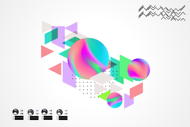 大理石云图全息插画背景，带有抽象液体气泡形状的标牌，80年代复古几何风格平面和3d设计元素。图片下载