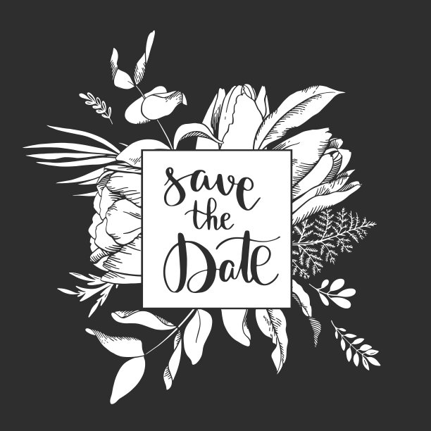 矢量花框架与方形和保存日期的婚礼，贺卡，打印，盒子，手绘花复古风格图片下载