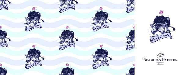 无缝猫模式矢量。图片下载
