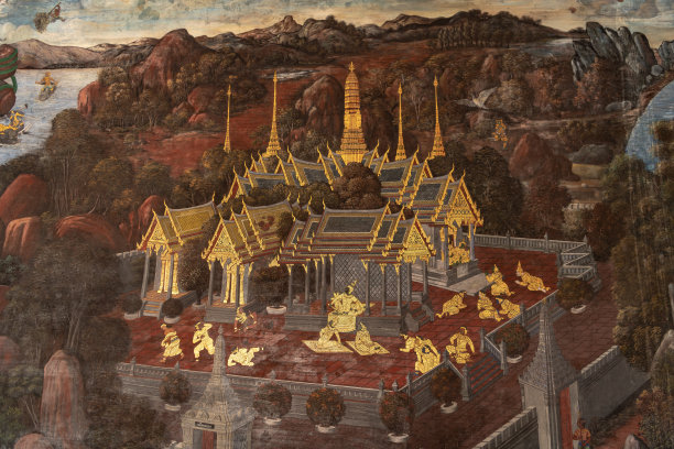 玉佛寺的金色宫殿壁画图片下载