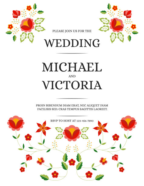 传统婚礼请柬模板矢量。花卉装饰节省时间的设计图片下载