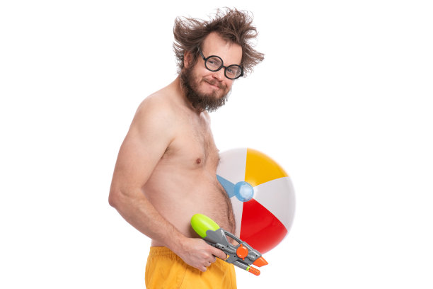 疯狂的胡须男子海滩概念图片下载