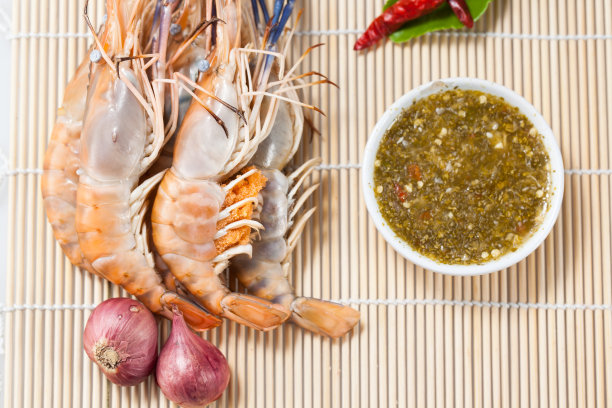 虾海鲜在白色的背景。图片下载