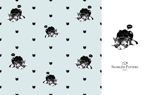 无缝猫模式矢量。图片下载