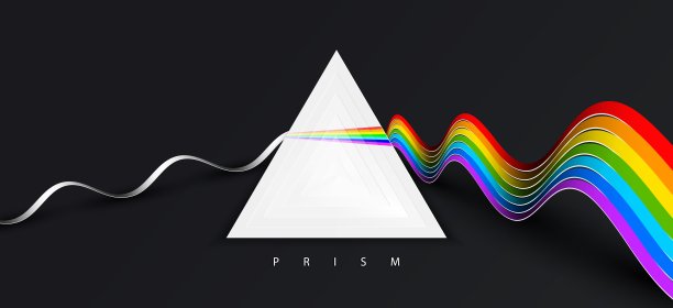 图示显示了将白光分解成其组成光谱颜色的过程。图片下载