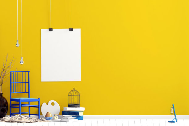 当代风格的室内设计。模拟了海报。3 d演示。图片下载