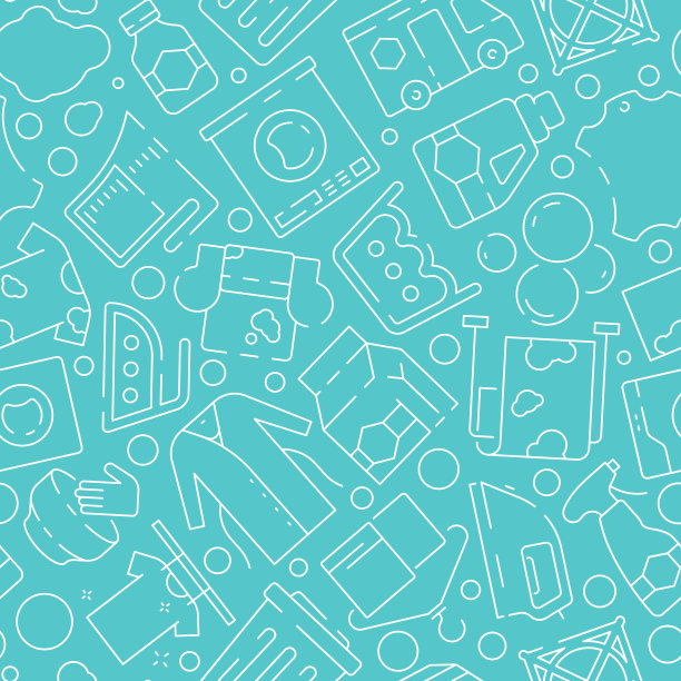 洗衣服务模式。干洗机洗衣服衣服鞋污渍矢量无缝背景图片下载