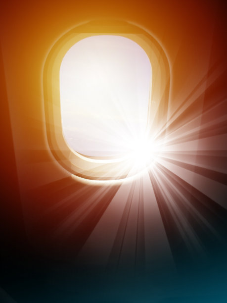 阳光透过飞机窗户图片下载