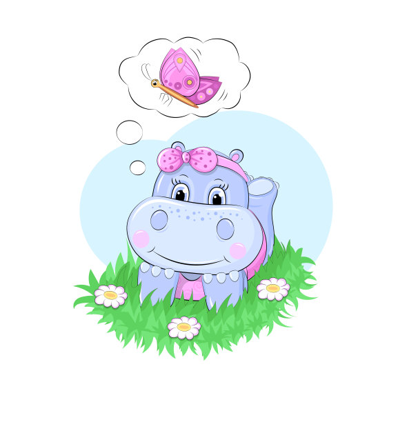 可爱的卡通女孩河马花图片下载