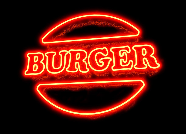 霓虹灯汉堡签图片下载