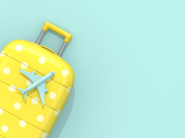 蓝色背景上的飞机手提箱的3d渲染图片下载