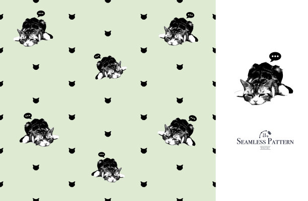 无缝猫模式矢量。图片下载