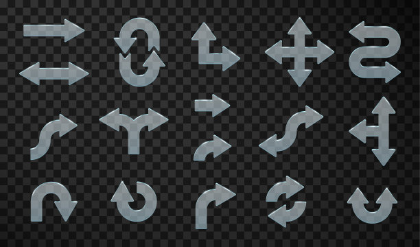 一组灰色的圆形箭头孤立在透明的背景。图片下载