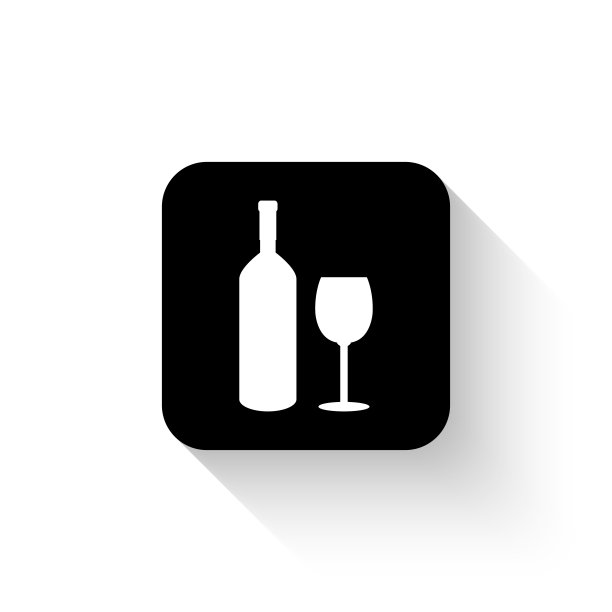 酒瓶的葡萄酒和玻璃-白色矢量图标与阴影图片下载