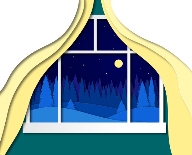 从房子的窗户看出去，房间上的冬夜风景。向量图片下载