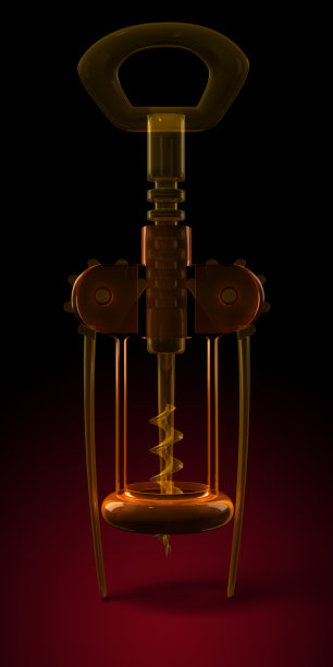 螺旋玻璃橙色。透明，明亮，反光，车轮，杠杆。高分辨率，软木螺丝。黑色和红色渐变背景。现实的,3 d演示图片下载