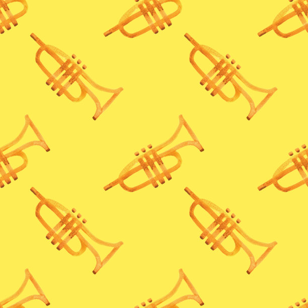 无缝水彩图案与喇叭隔离图片下载