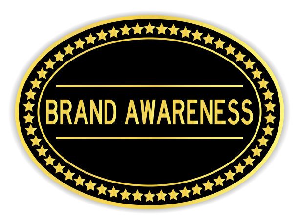 黑色和金色的椭圆形贴纸在word品牌意识的白色背景图片下载