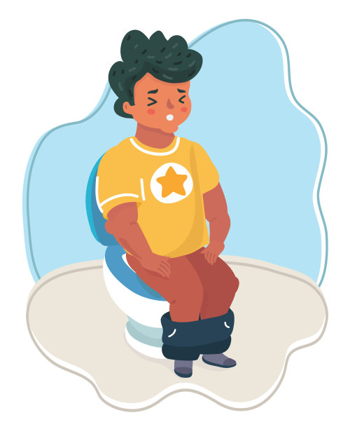 我用手画了一个坐在马桶上的男孩。图片下载