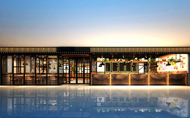 餐厅的3d渲染外部视图图片下载