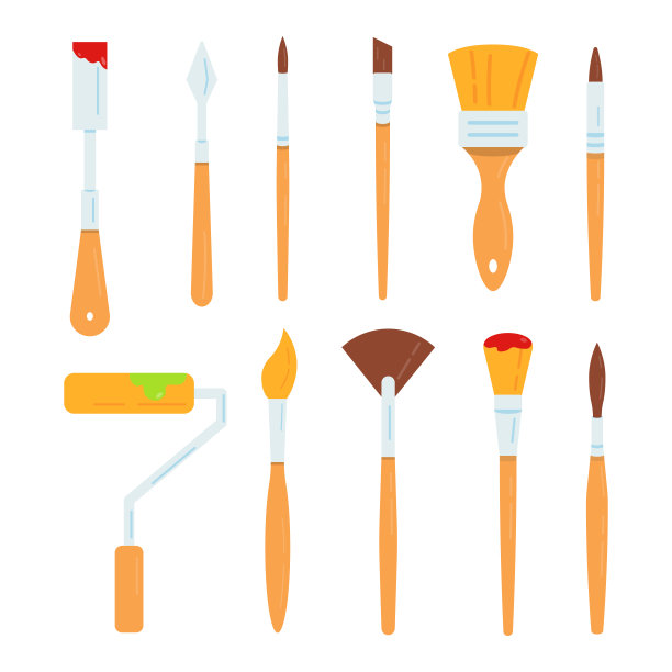绘画工具矢量插图。设置油刷矢量插图。图片下载