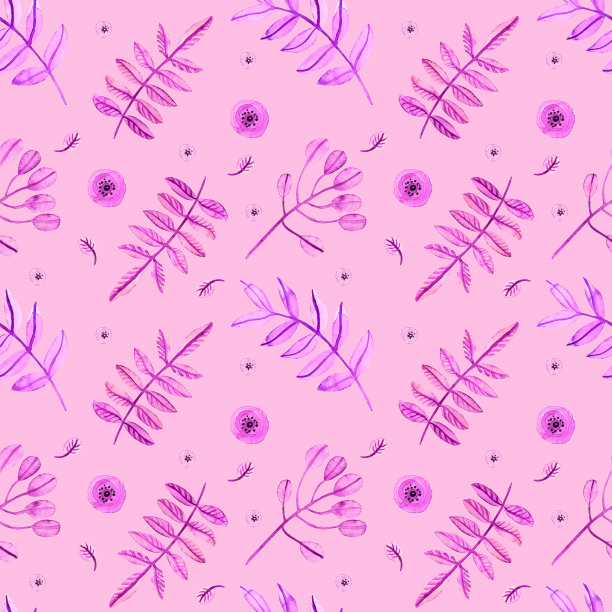 无缝模式与植物元素的花，叶，枝。图片下载