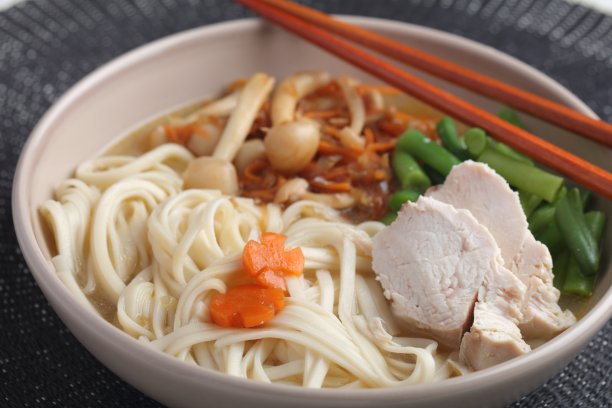 鸡乌冬面汤和Shimeji蘑菇图片下载