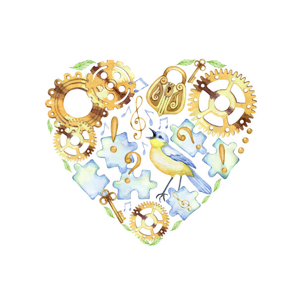 以心理学为主题的手绘水彩心型元素图片下载