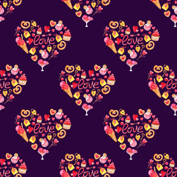 水彩情人节无缝图案图片下载