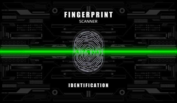 未来的指纹绿色扫描仪识别保护仪表板。图片下载