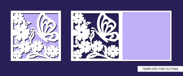 鲜花和蝴蝶的贺卡剪影。图片下载