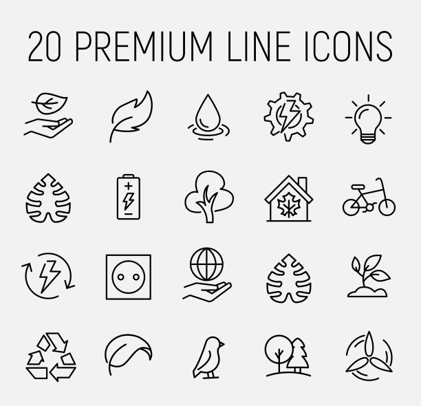 生态相关矢量图标集。素材图片