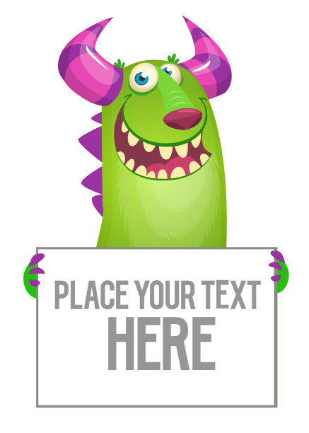 有趣的卡通怪物龙拿着空纸纸，横幅或广告牌的文字图片下载