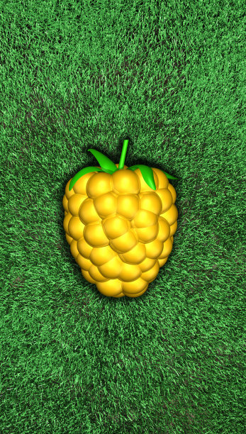 金黄色的覆盆子，黑莓，露莓。浆果在草地上，俯视图，照明。3d插图。高分辨率,6 k。图片下载