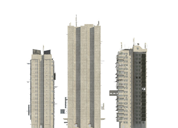 贫民窟建筑孤立在白色背景的3d插图图片下载