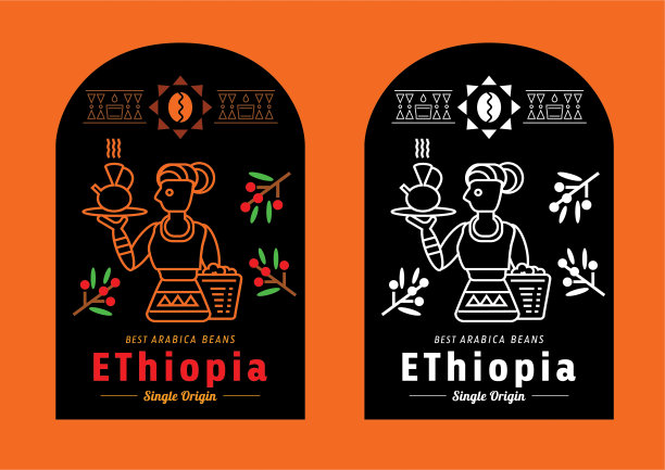 埃塞俄比亚咖啡标签与当地农民图片下载