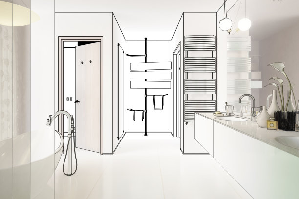 优雅的浴室(规划)- 3d插图图片下载