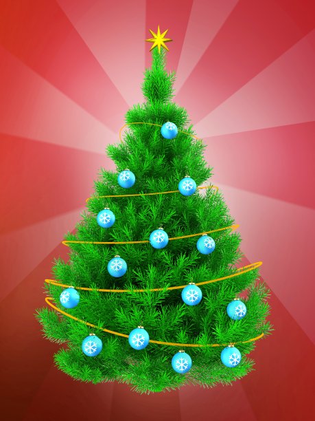 3d充满活力的圣诞树上的红色图片下载