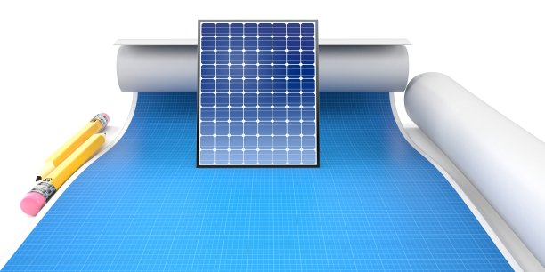 白底铅笔和蓝图光伏板图片下载