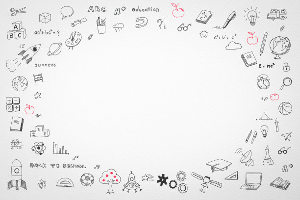 儿童的童年创意和学校教育的成功理念与学生的手绘涂鸦在白色的墙壁背景与空白的copyspace图片下载