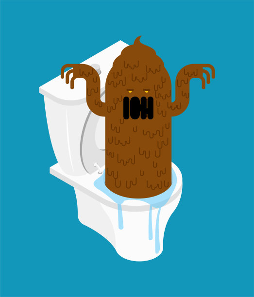 厕所里的怪物。粪棕色黏液特征。矢量图图片下载